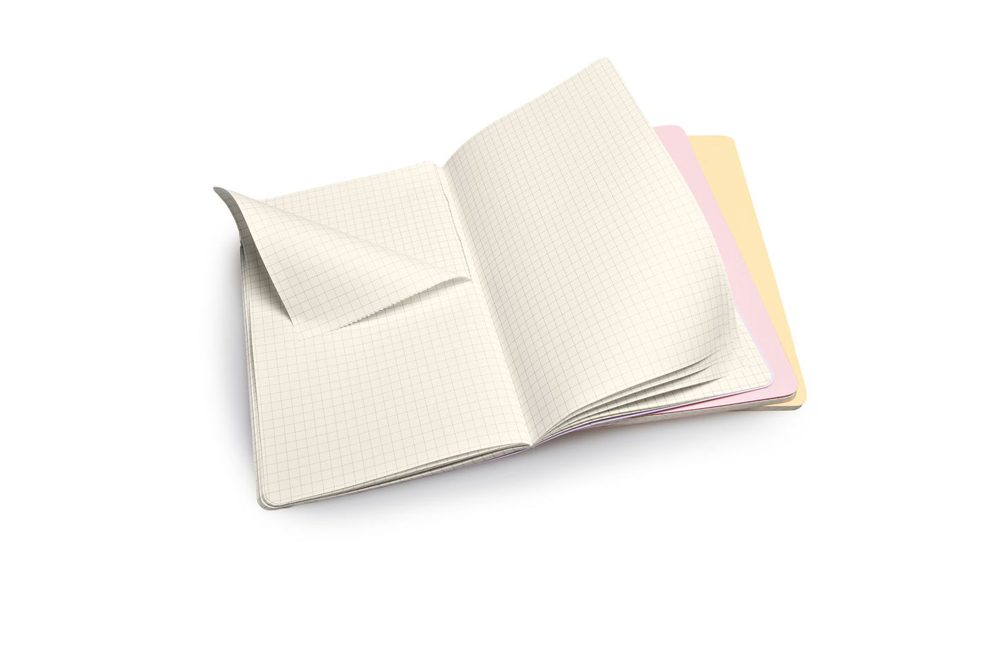 Moleskine Cahier Journal (Set of 3), Large, Squared, Persian Lilac, Frangipane Yellow, Peach Blossom Pink, Soft Cover (5 x 8.25)