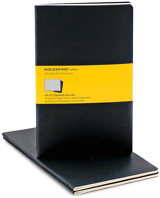 Moleskine Cahier Journal (Set of 3), Large, Squared, Black, Soft Cover (5 x 8.25): set of 3 Square Journals