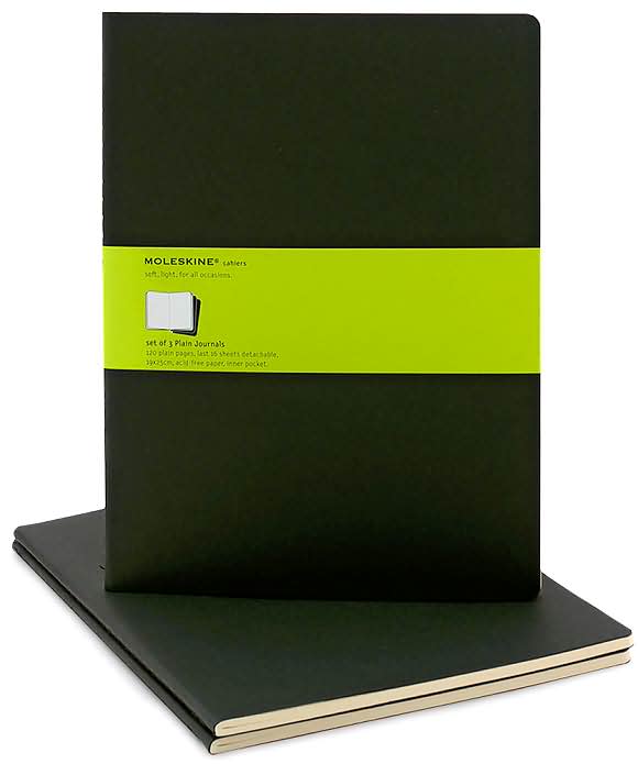 Moleskine Cahier Black Extra Large Plain Journal, Set of 3