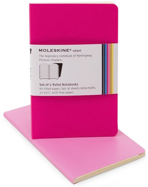 Moleskine Volant Pocket Ruled Notebook, Pink/Magenta Set of 2