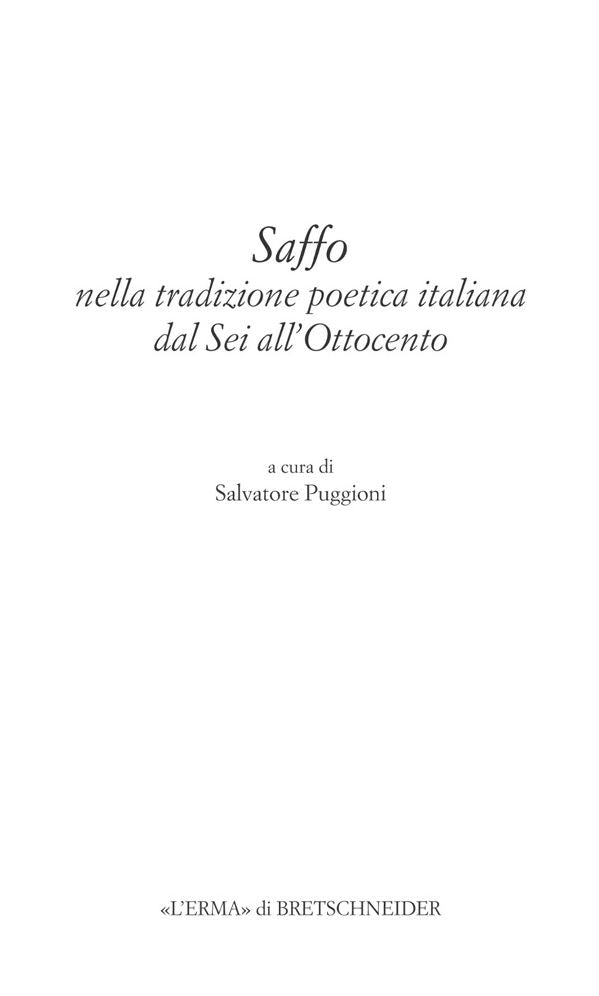 Saffo nella tradizione poetica italiana dal Sei all'Ottocento