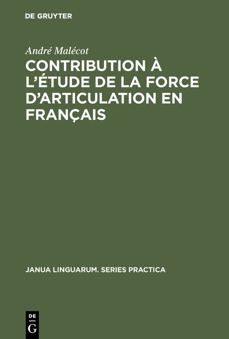 Contribution a l'etude de la Force d'articulation En Francais