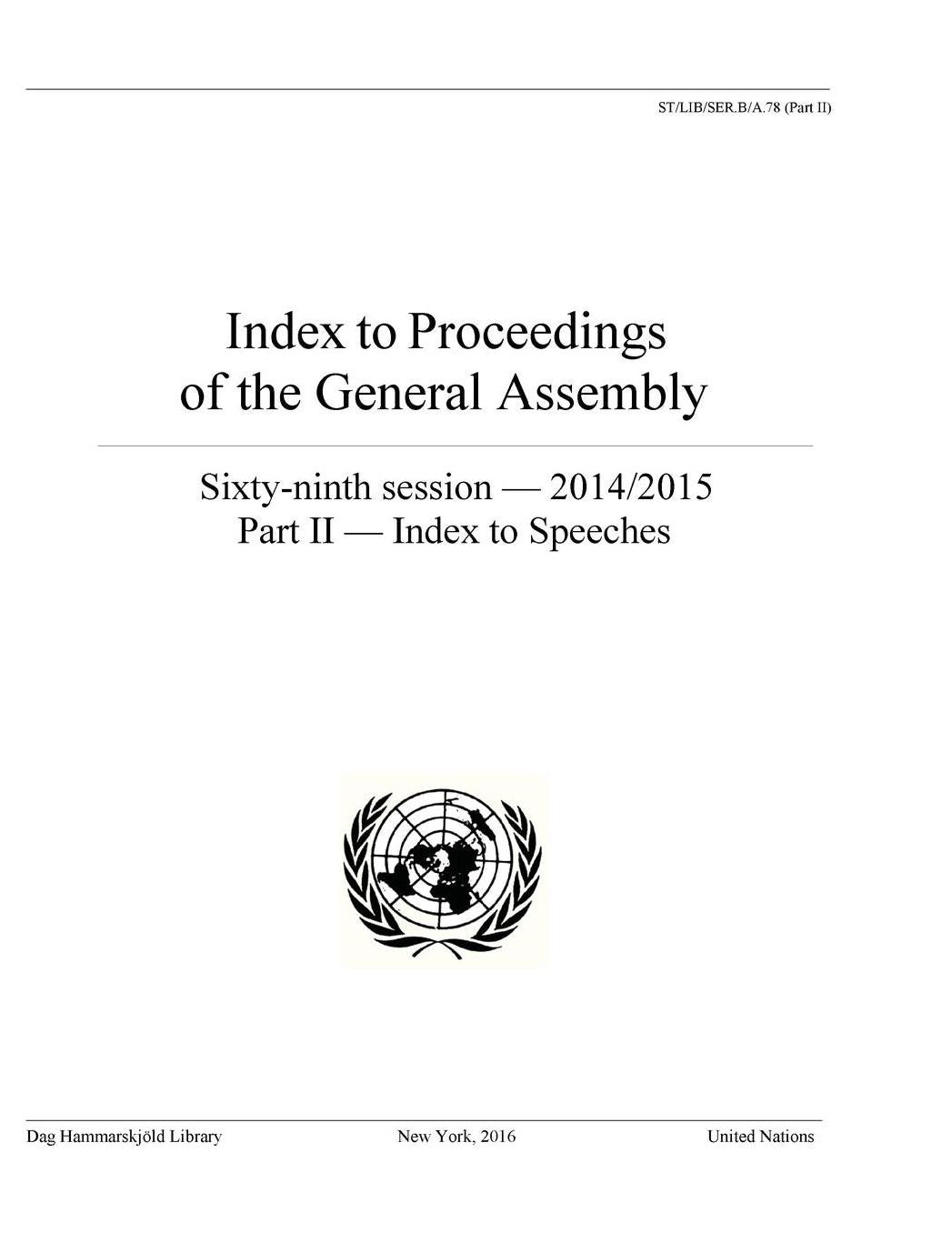 Index To Proceedings Of The General Assembly: 2014/2015: Part II - Index To Speeches