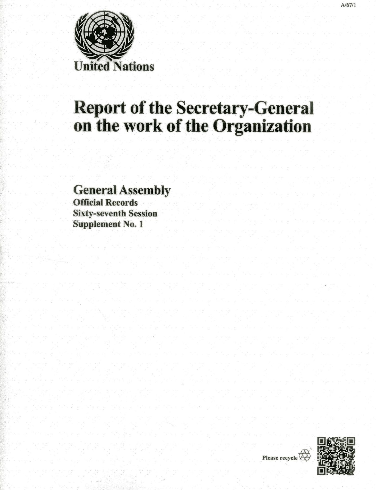 Report Of The Secretary General On The Work Of The Organization