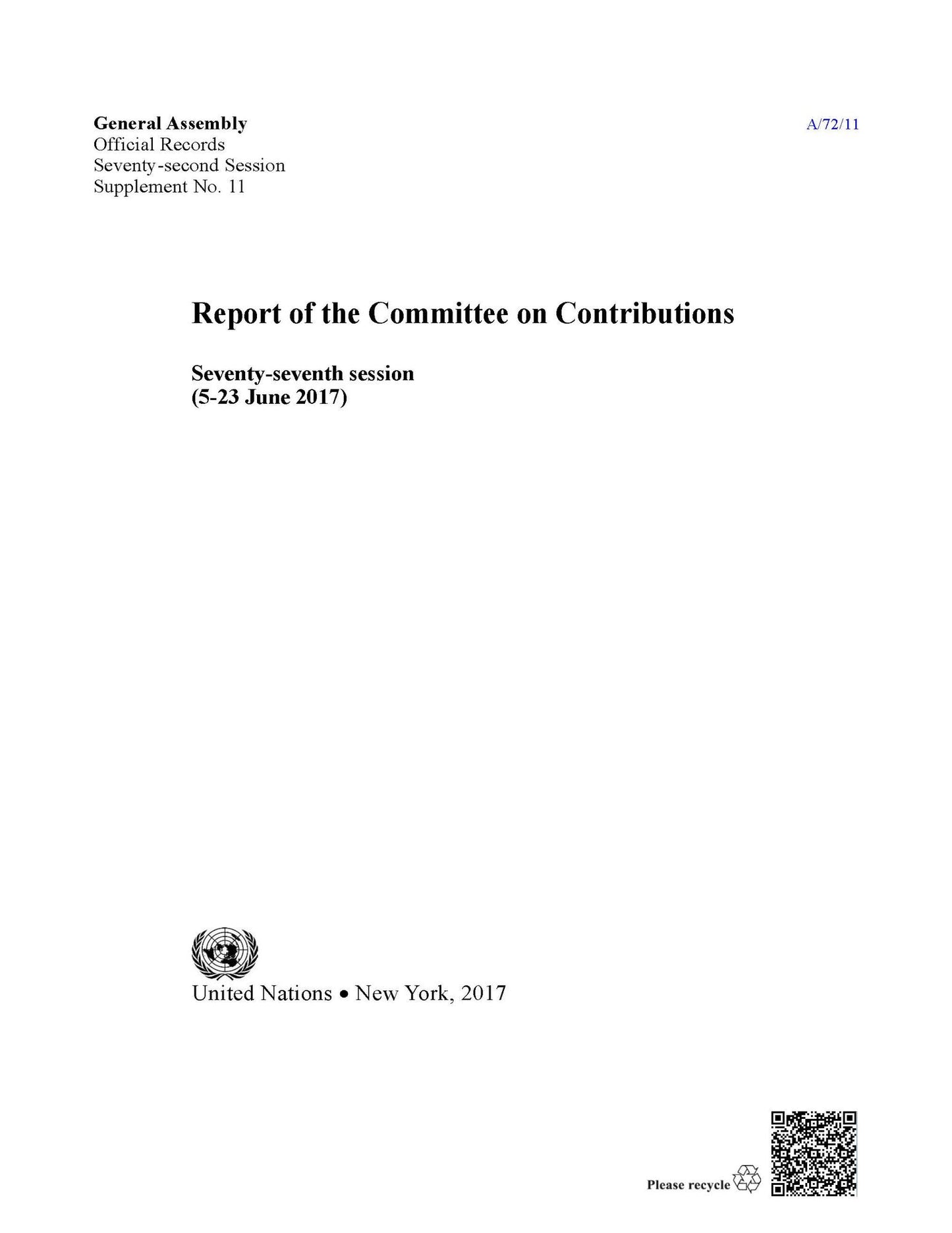 Report of the Committee on Contributions: Seventy-seventh session (5-23 June 2017)