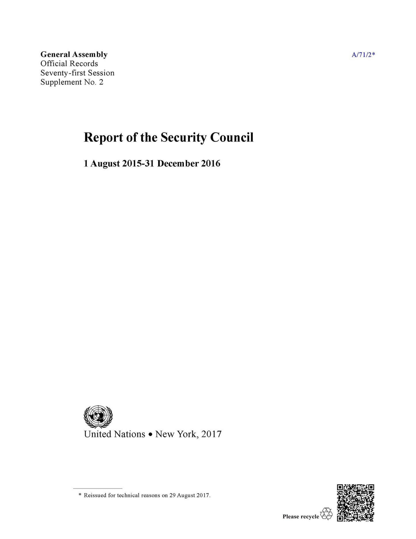 Report of the Security Council: 1 August 2015 - 31 December 2016