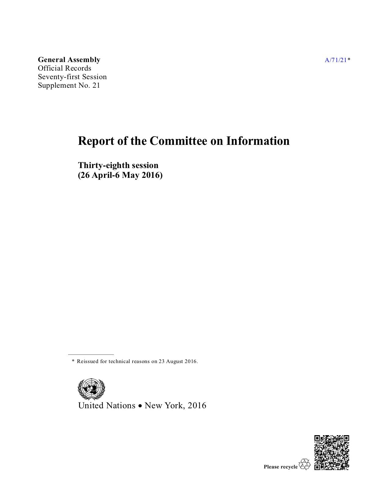 Report of the Committee on Information: Thirty-eighth session (26 April-6 May 2016)