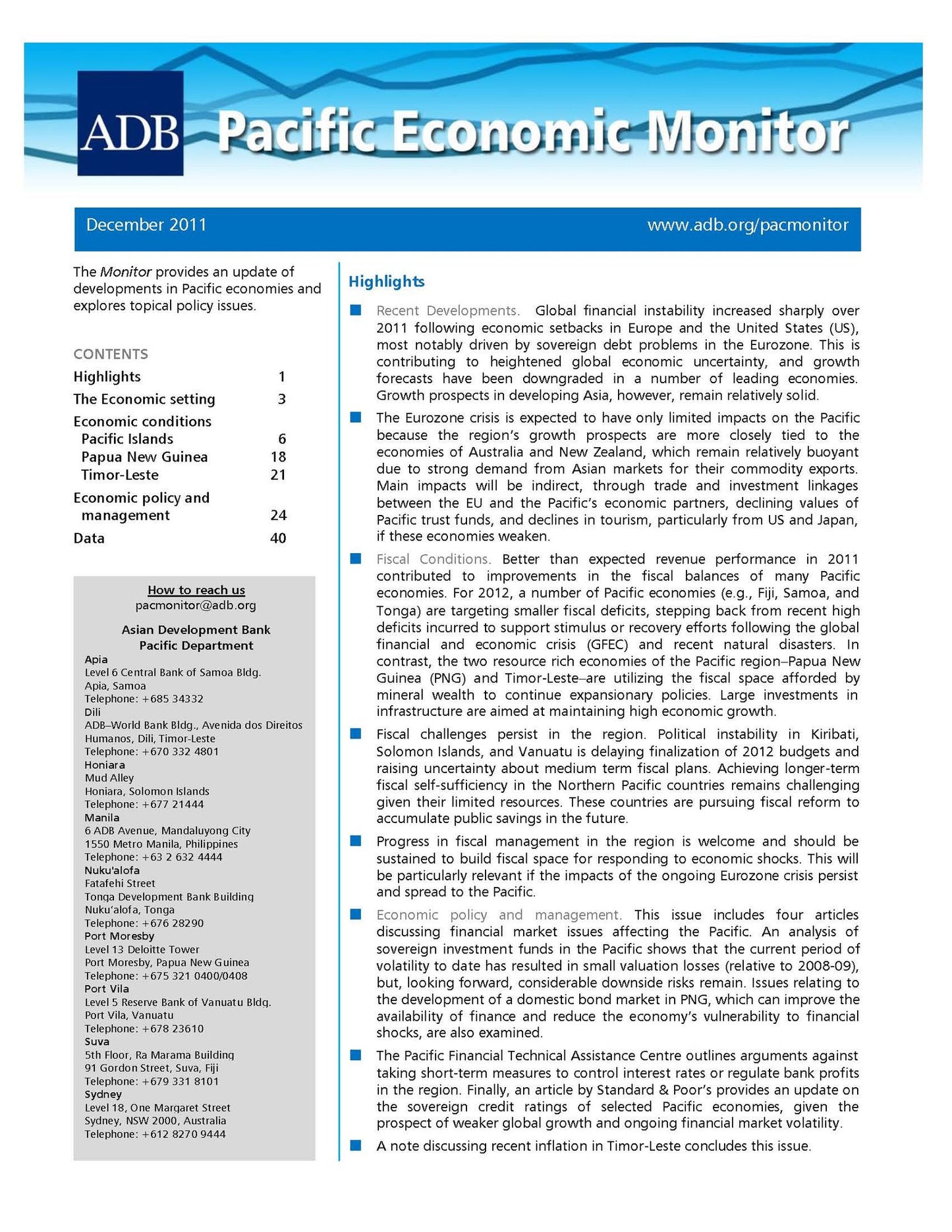 Pacific Economic Monitor: December 2011