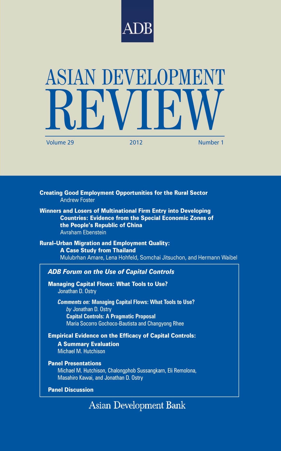 Asian Development Review: Volume 29, Number 1, 2012