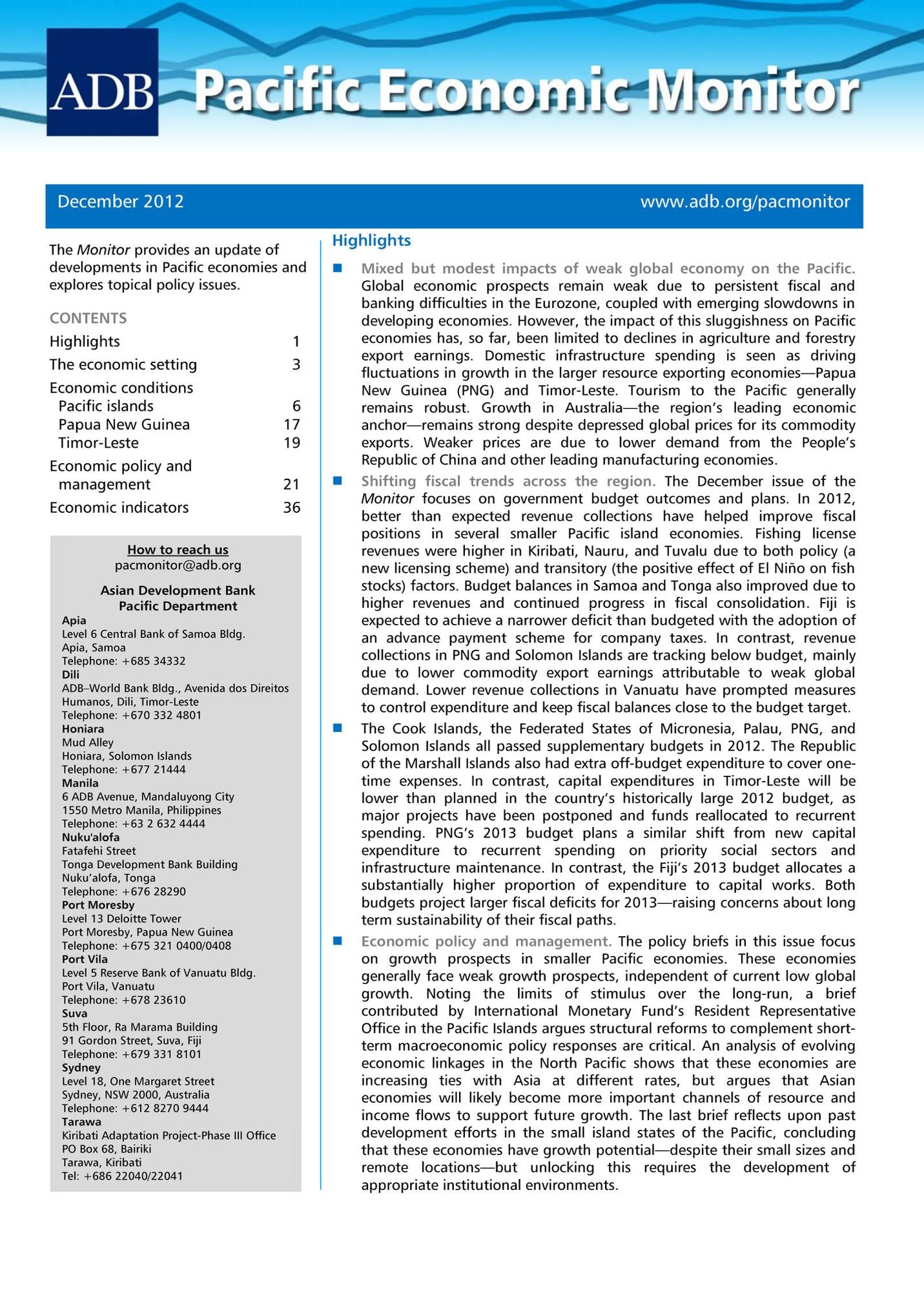 Pacific Economic Monitor: December 2012