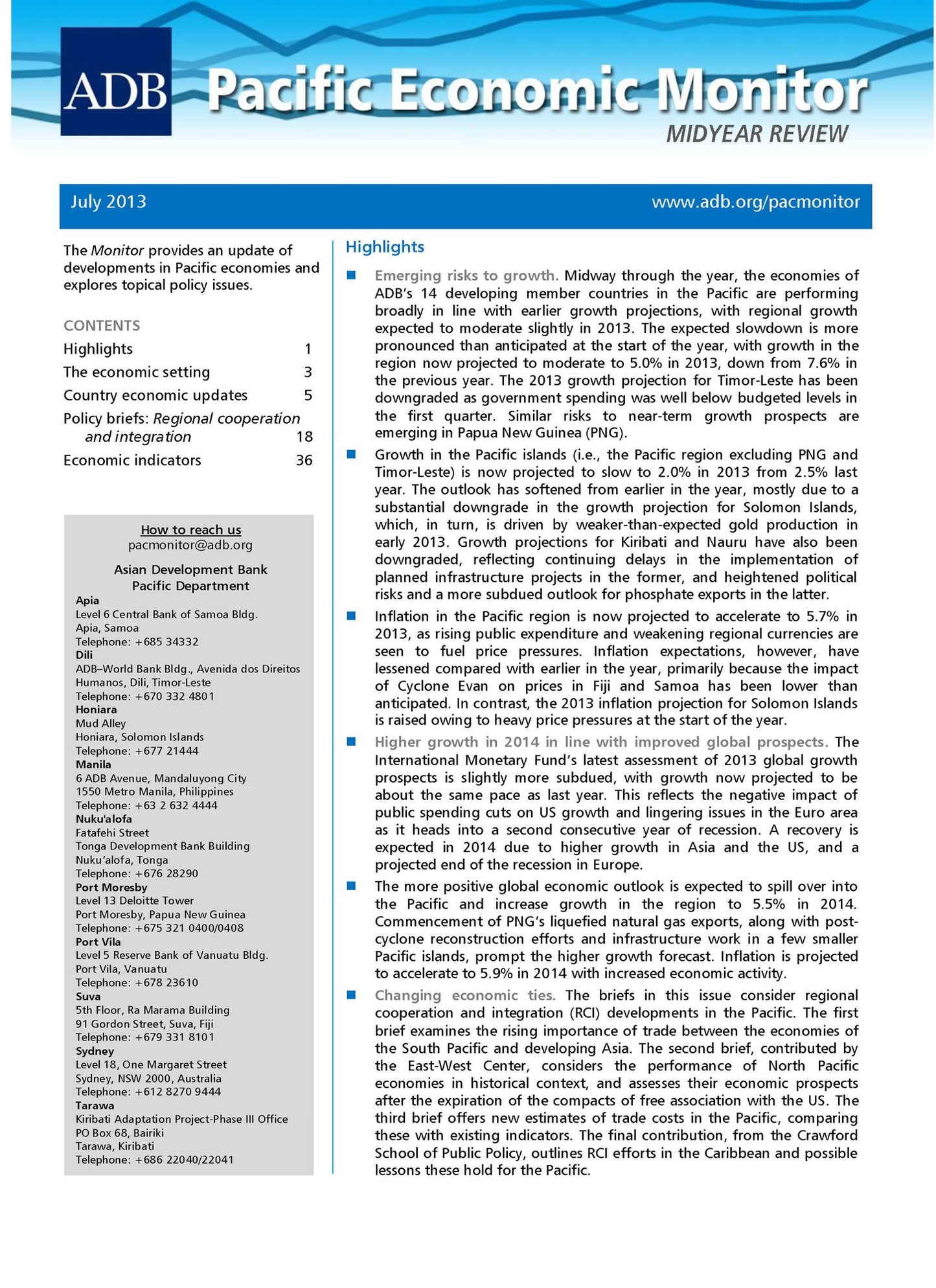 Pacific Economic Monitor: July 2013