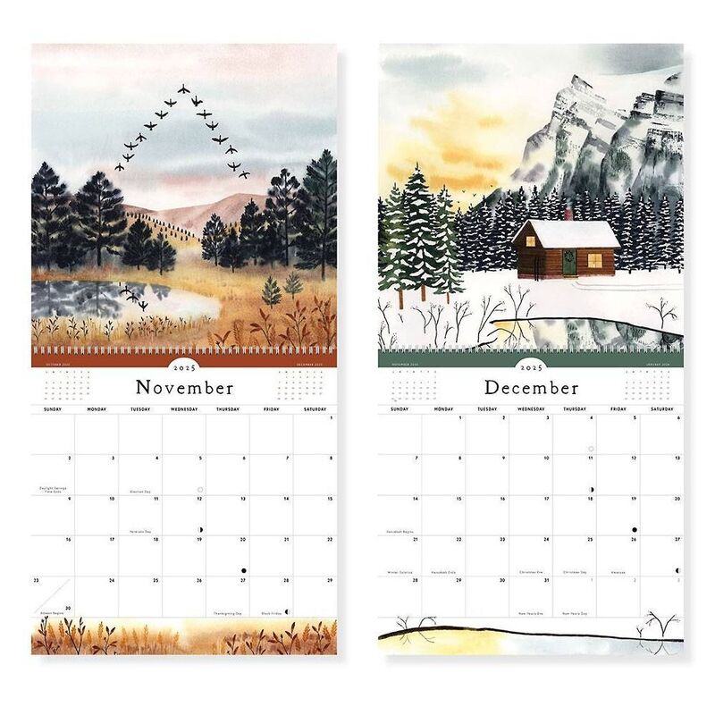 2025 Quiet Earth Watercolor Landscapes Wall Calendar