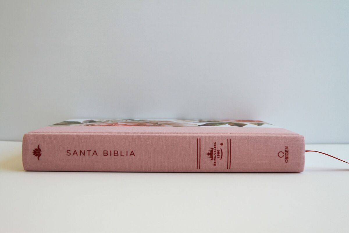 Biblia Reina Valera 1960 letra grande. Tapa dura, tela rosada con flores, tamaño manual con índice / Spanish Bible RVR 1960, Large Print, Hardcover, Pink Cl