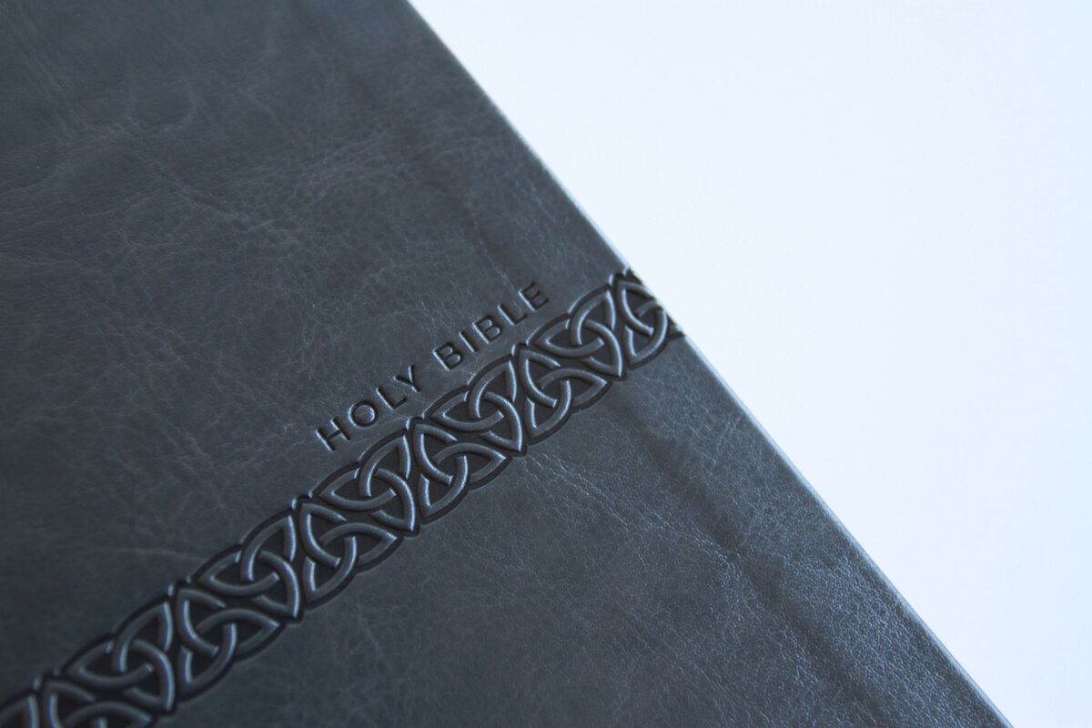KJV Holy Bible, Large Print Medium format, Gray Faux Leather with Ribbon Marker, Red Letter, thumb Index