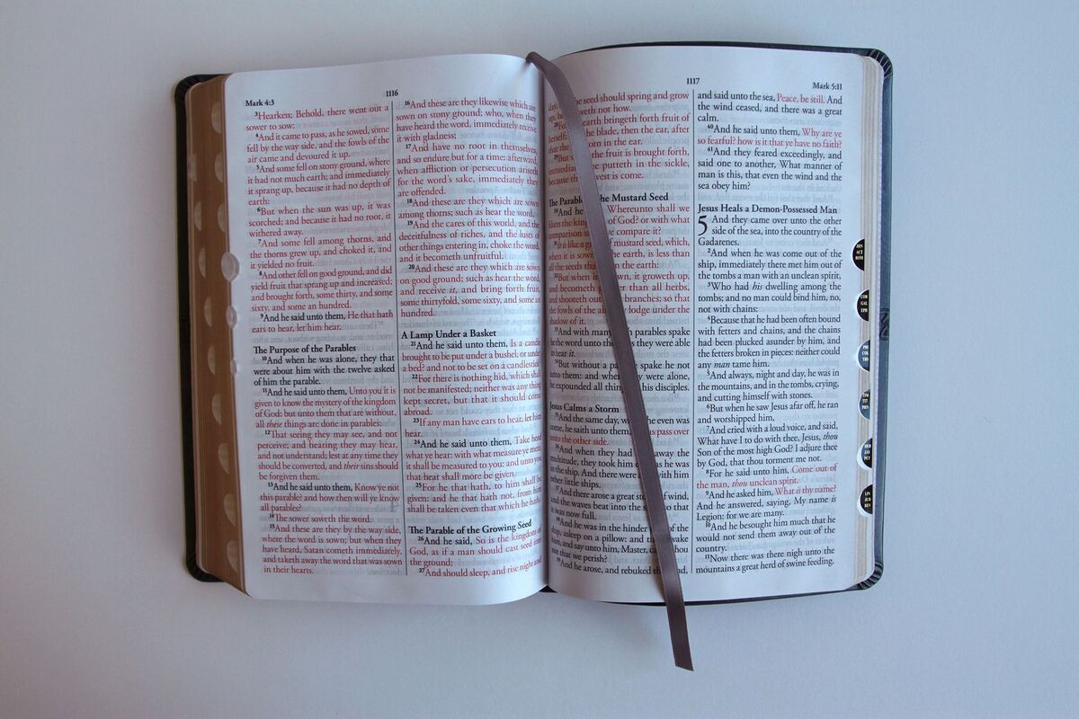KJV Holy Bible, Large Print Medium format, Gray Faux Leather with Ribbon Marker, Red Letter, thumb Index