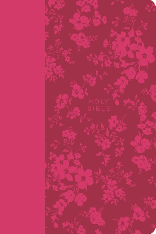 KJV Holy Bible, Large Print Handy Size, Fuchsia Premium Imitation Leather w/Ribbon Marker, Red Letter, Zipper