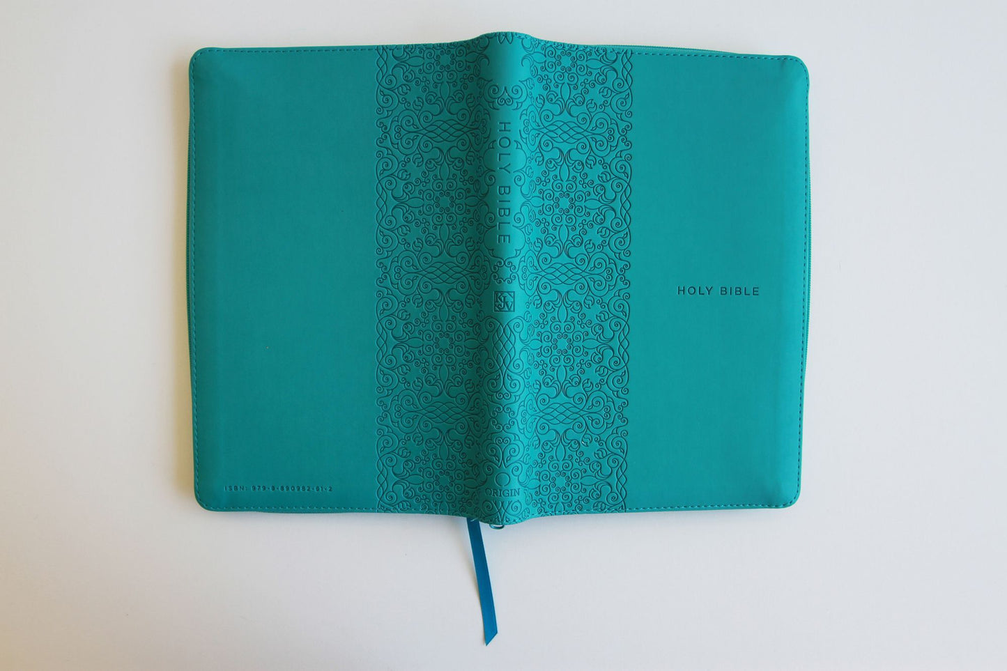 KJV Holy Bible, Large Print Handy Size, Aquamarine Premium Imitation Leather w/Ribbon Marker, Red Letter, Zipper